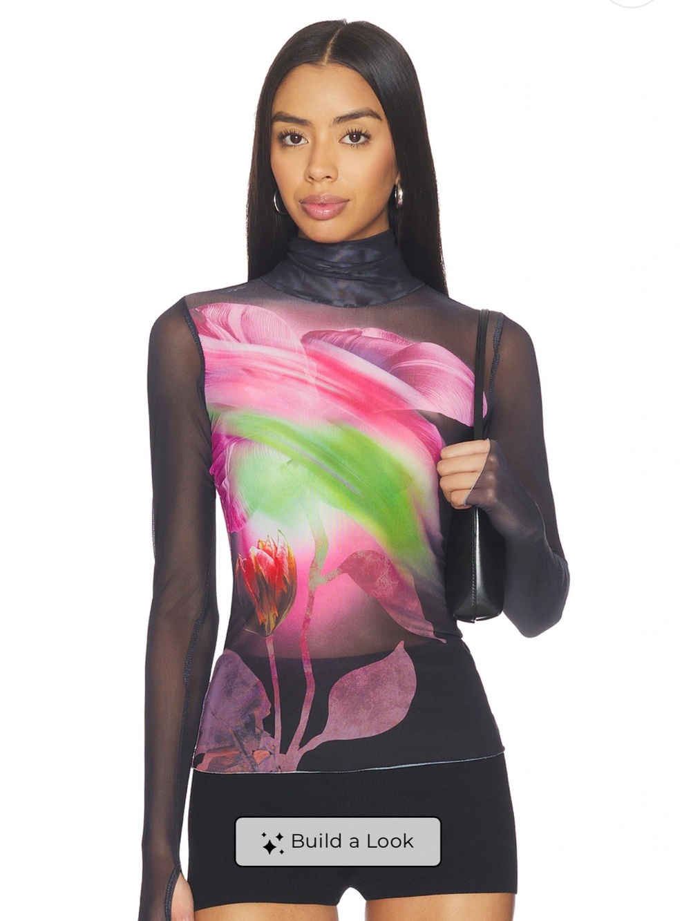 REVOLVE Sheer Floral Mesh Long Sleeve Top in Pink and Green